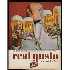  1963 Schlitz Beer Real Gusto Bartender Mugs Print Ad (8848 