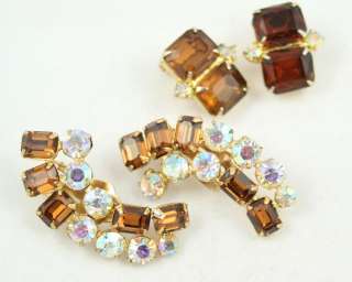 Vintage Amber and Rainbow Aurora Borealis Rhinestone Bracelet and 