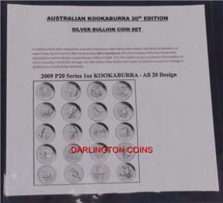 AUSTRALIAN KOOKABURRA 1oz 20th EDITION 2009 P20 SET 20 COIN SET  