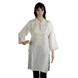 100% Soft Cotton Linen Embroidery Kurti With Resham & Pearl Work 