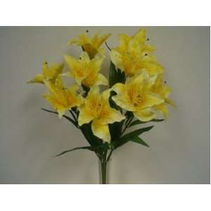  YELLOW Large Tiger Lily 9 Silk Flowers Bush Bouquet 