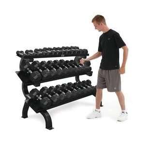  Rubber Coated Hex Dumbbell Sets with Racks: Sports 
