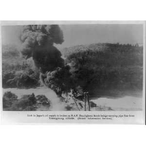  R.A.F. Beaufighters bomb bridge,Yenangyaung,Burma,WWII 