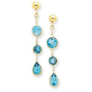  14k Gold Blue Topaz Gemstone Dangle Earrings: Jewelry