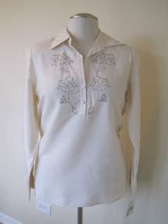 RENA ROWAN Classy Ivory Cream Tunic Floral Studded Shirt Blouse 14 NWT 