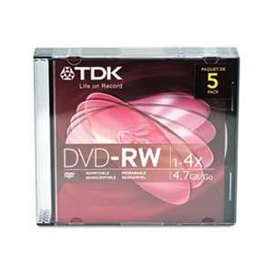  DVD RW Discs, 4.7GB, 4x, w/Jewel Cases, Silver, 5/Pack 