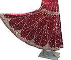   MAROON SATIN SILK LENGHA SKIRT INDIAN BRIDAL USED EVENING DRESS