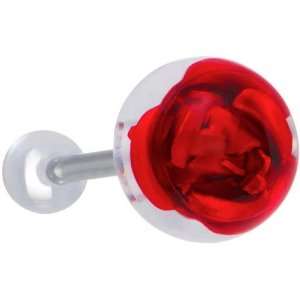  Floating Red Rose Barbell Tongue Ring: Jewelry