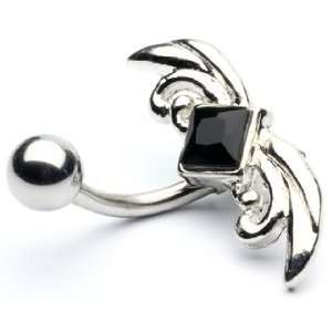   Black Gem Tribal Top Down Belly Ring   Free Shipping!: Home & Kitchen