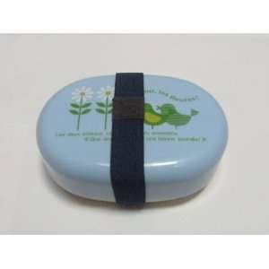  Japanese Oval Bento Lunch Box Turquoise Bird Set (Belt 