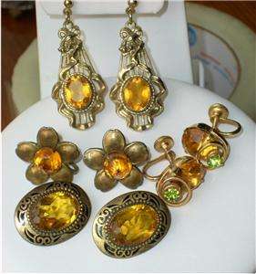   TOPAZ EARRING LOT sterling BALLOU Van Dell Deco & Victorian  