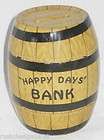 Vintage Tin Litho HAPPY DAYS Barrel Toy Bank, J Chein Co. USA Made w 