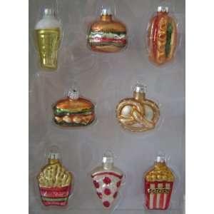  8 piece Food Christmas Ornament Set   Includes Hamburger, Hot Dog 