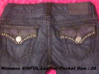 New With Tags Affliction SINFUL Womens Jeans Pants Size:26 Leather 