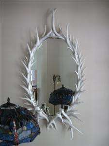 White Genuine Deer Antler Large Oval Decorator Mirror   A Unique Piece 