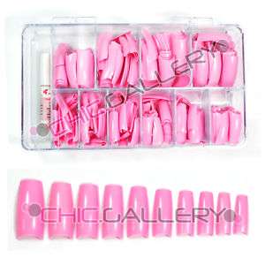 500pcs Pink French Nail Tips with Tip Box & Glue #441N  