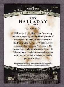 2011 TOPPS TIER 1 ONE ROY HALLADAY On Card Top Gold Parallel AUTOGRAPH 