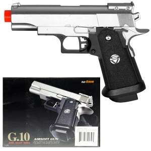 G10 Silver METAL Airsoft Pistol Hand Gun + BBs Heavy Duty Style  