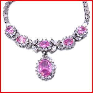 Xmas Gift Pink Amethyst 18K White Gold Plated Oval Cut Necklace For 