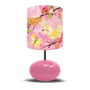  Cherry Blossom Birdies Pink and Yellow on Pink Base Lamp 