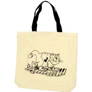  Natural tote bag with boogie cat on keyboard Musical Instruments