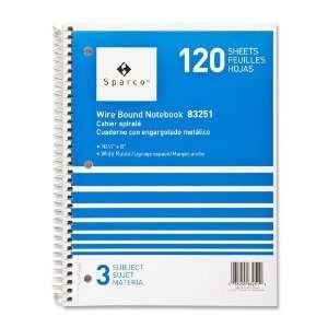  Sparco Quality Wirebound 3 Subject Notebook  Assorted 