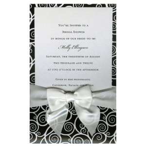  Black and White Curly Q with White Bow Pocket Invitations 