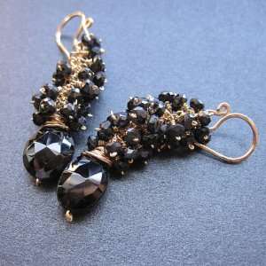  14k Gold Filled Earrings Clusters of black spinel: Jewelry