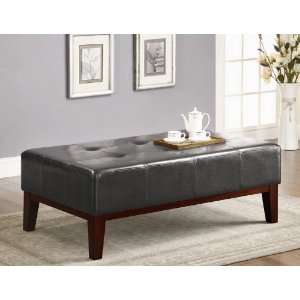   with Tufted Accents Black Leatherette Walnut Wood Base