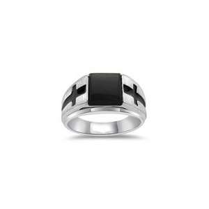    8.5 MM ONYX & ENAMELED SIDES WHITE GOLD MENS RING 7.0: Jewelry