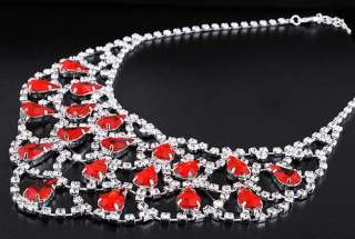 6Colors Drops Overspread Bib Necklace Earrings set Czech Rhinestone 
