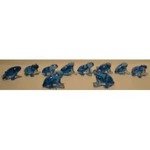  Set of 10 Blown Blue Glass Frog Figurines 0.5h 