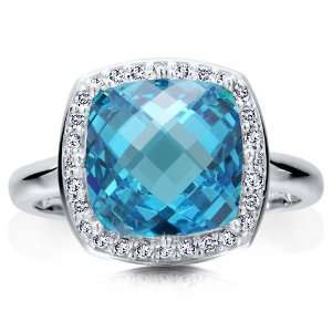  925 Checkered Cushion Blue Topaz CZ Cocktail Ring   Nickel Free Prom 