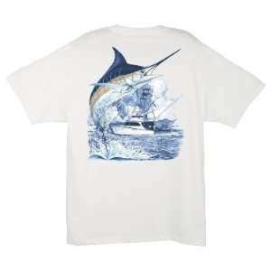  Guy Harvey Marlin Boat T  Shirt   Aqua Blue   XLarge 