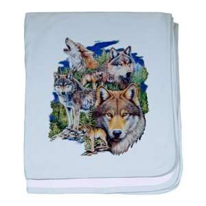  Baby Blanket Sky Blue Wolf Collage 