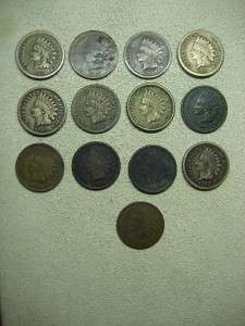 LOT OF 13 BETTER DATED INDIAN HEAD PENNIES PENNYS  