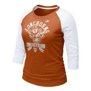  Texas Longhorns Womens Dark Orange Nike 3/4 Raglan Sleeve 