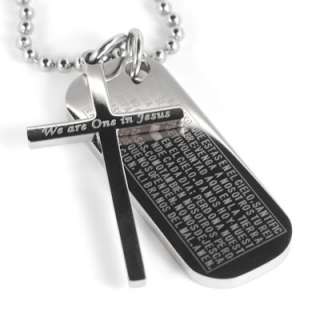 Mens Stainless Steel Pendant Silver Tone Bible Cross Necklace  