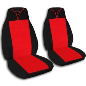  2 Black and red Cow skull seat covers for a 1999 2001 