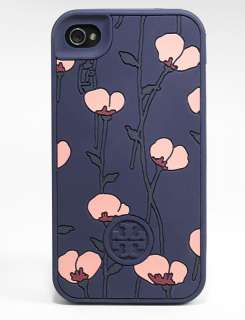 New Authentic Tory Burch Navy Poppies Silicone iPhone 4 4S Case w/Gift 