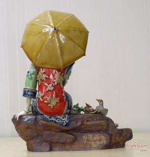   mink fur chinese ceramic porcelain figurine oriental lady bird a