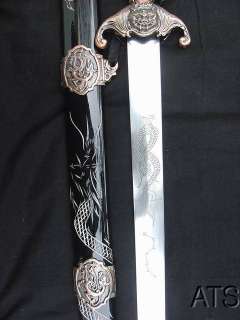 39.4 Black Chinese TaiChi Sword Dragon Carved Saya  