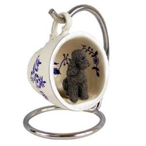  Poodle Sportcut Blue Tea Cup Dog Ornament   Chocolate 