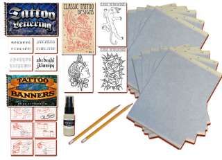 Tattoo Supplies 3 REFERENCE BOOKS Stencils Lettering Pencils Banners 