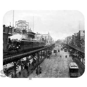  Steam Train, Bowery New York City 1896, Mouse Pad 