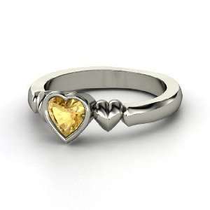  My Heart Beats for You Ring, Heart Citrine 14K White Gold 