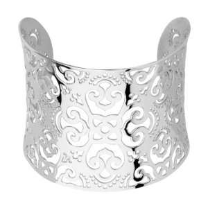 Wide Bangle Bracelet with a Laser Cut Out Swirl and Flower Patterns 