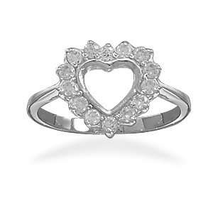  Rhodium Plated Cut Out CZ Heart Ring (10) Jewelry