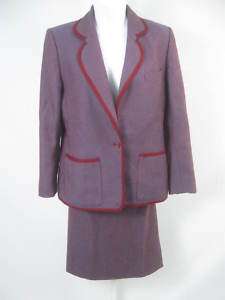GUY LAROCHE Red Blue Blazer Jacket Skirt Suit Sz 42  