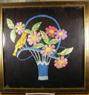   Punch Needle Embroidery Bird on Flower Basket   On Velvet  